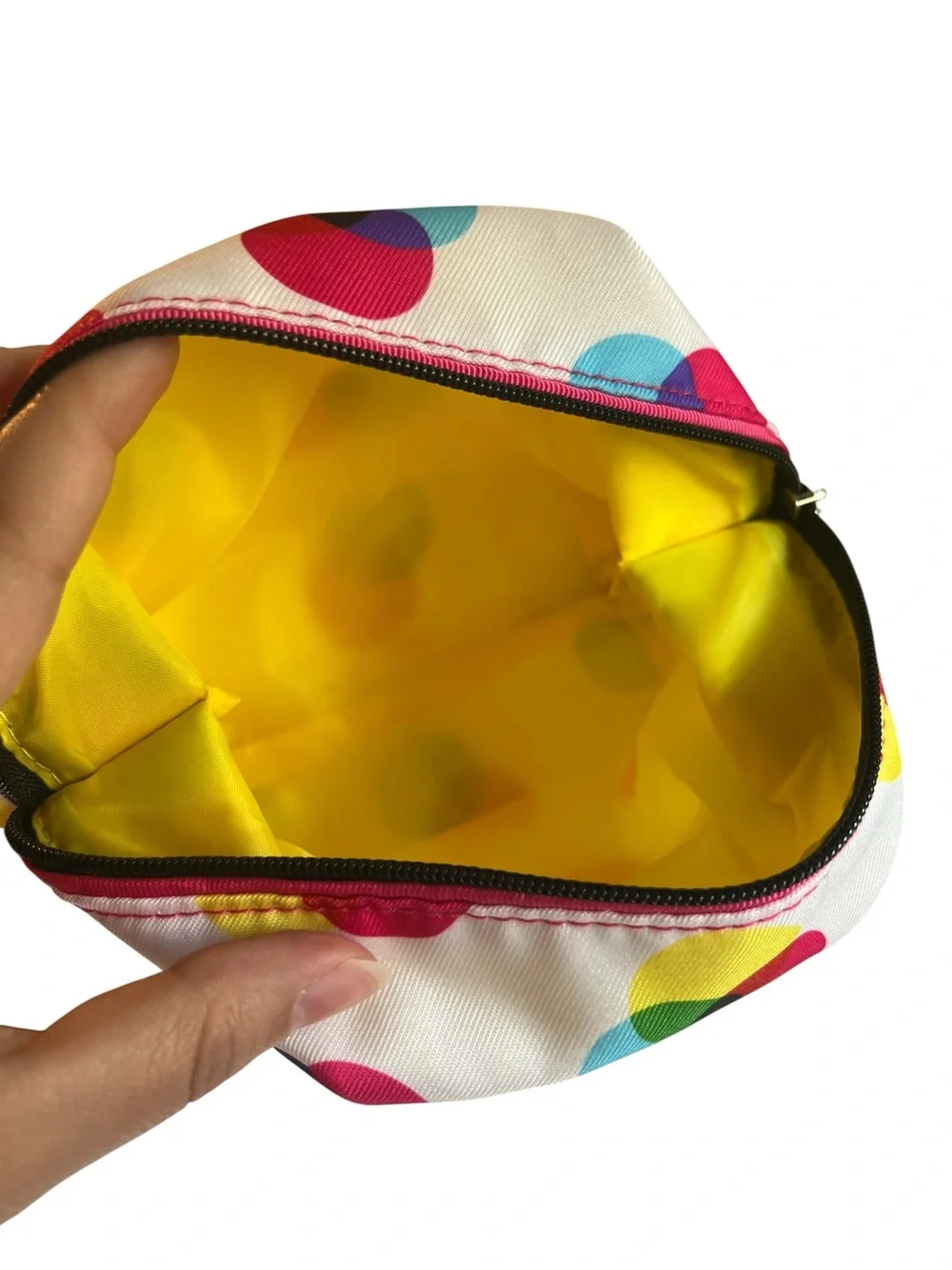 Clinique White Cosmetic Pouch with Multicolor Polka Dots and Mini Skincare Set